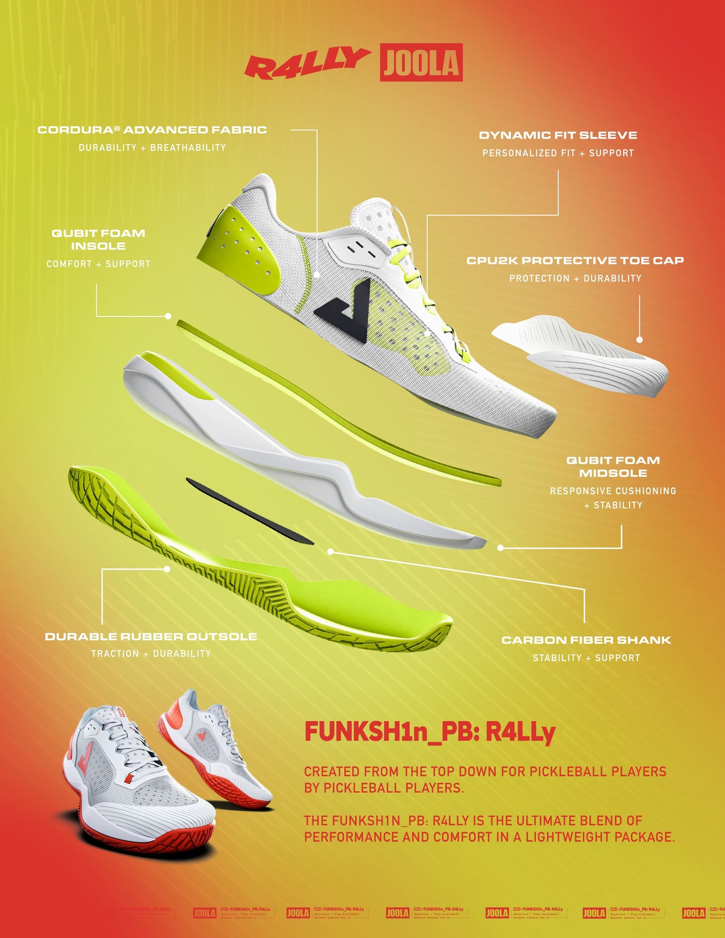 JOOLA FUNKSH1n Pickleball R4LLy Men’s Shoes - White/Pickleball Green