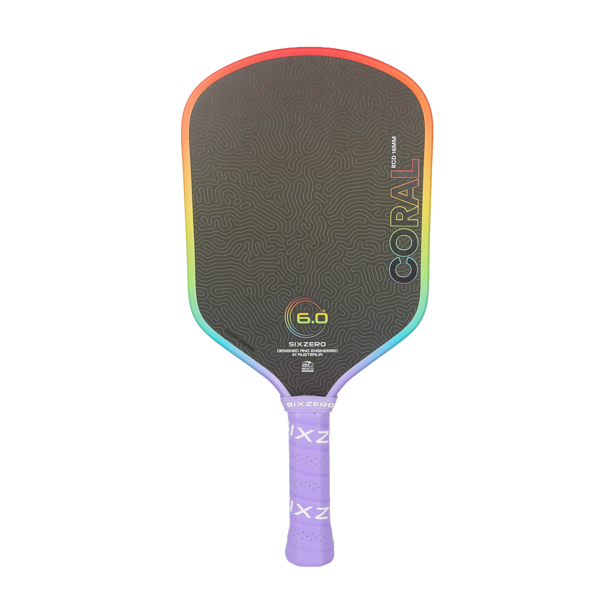 Six Zero Coral Hybrid 16mm Pickleball Paddle - Rainbow