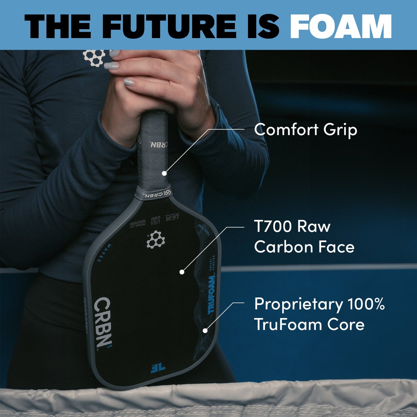 CRBN 3 TruFoam Waves Pickleball Paddle | (Elongated, Short Handle)