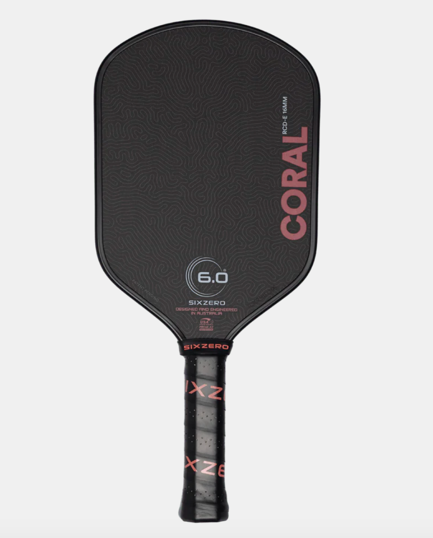 Six Zero Coral 16mm Elongated Pickleball Paddle - Black